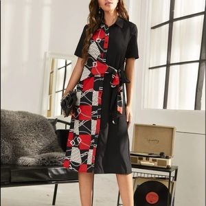 Classy color block Tie front shirt dress